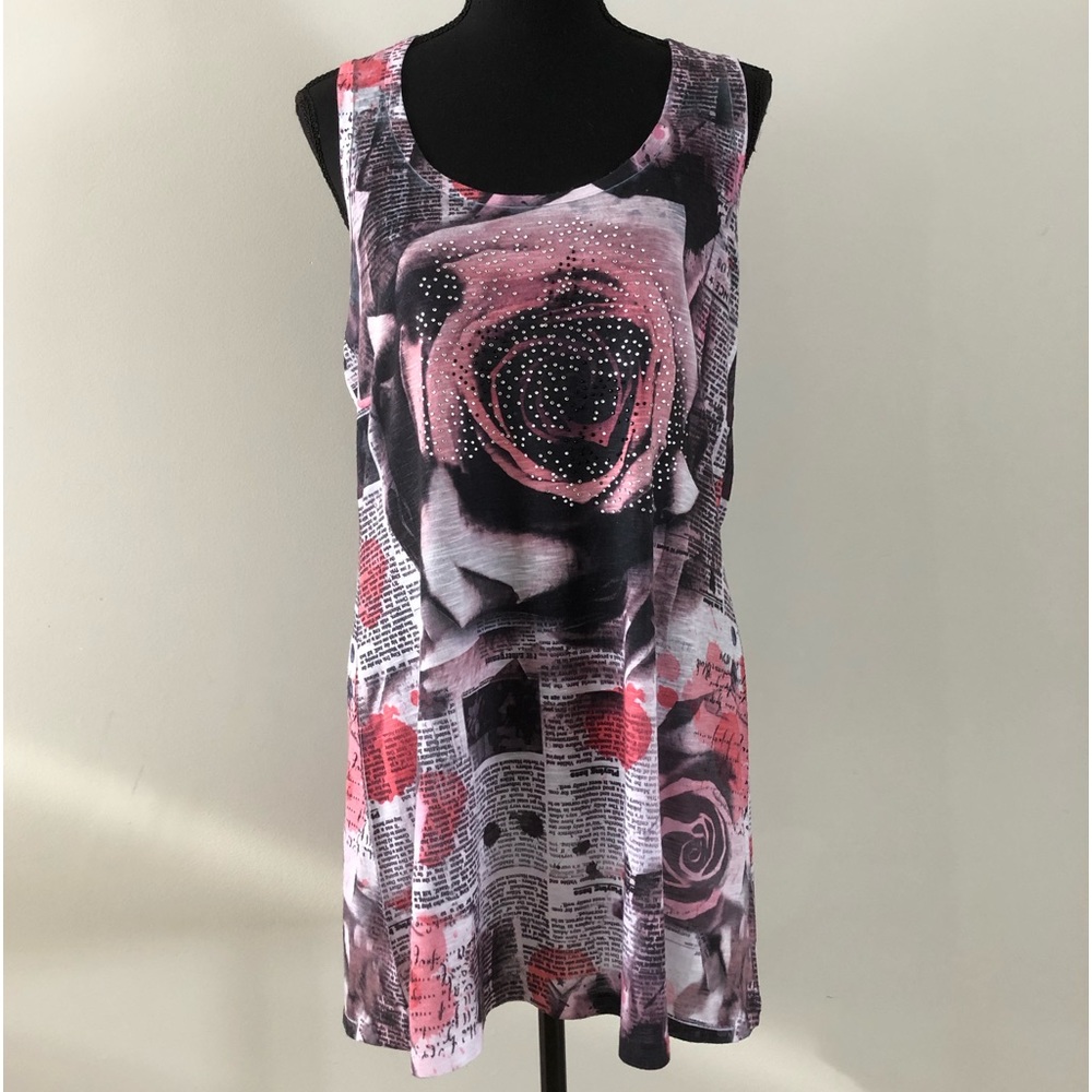 Women’s Goa Pink Floral Newspaper print embroidered back top size L